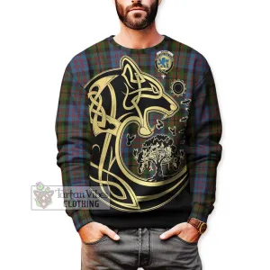 Bowie Tartan Sweatshirt with Family Crest Celtic Wolf Style