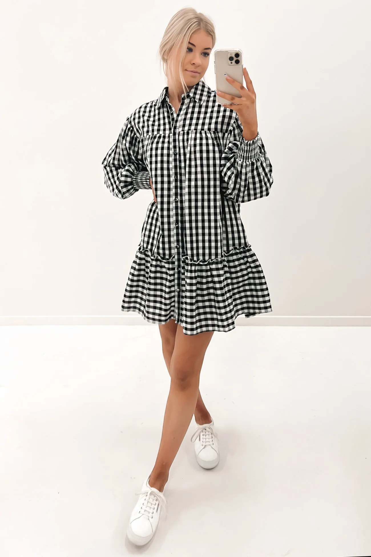 Brandi Mini Dress Black White Check