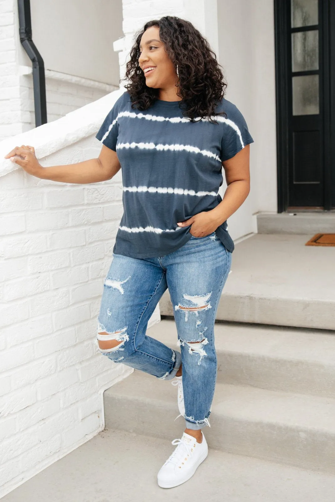 Bright Lights Tie Dye Top in Navy