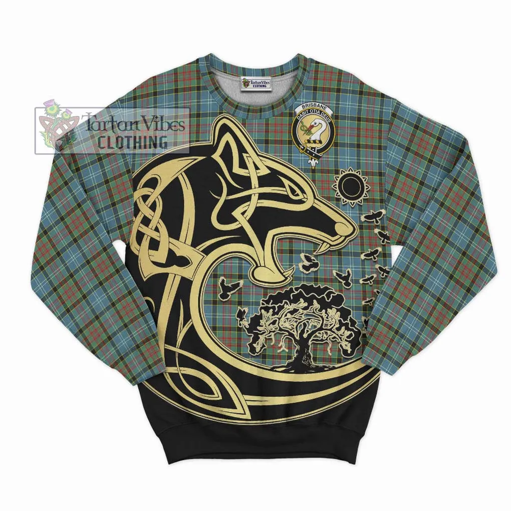 Brisbane Tartan Sweatshirt with Family Crest Celtic Wolf Style