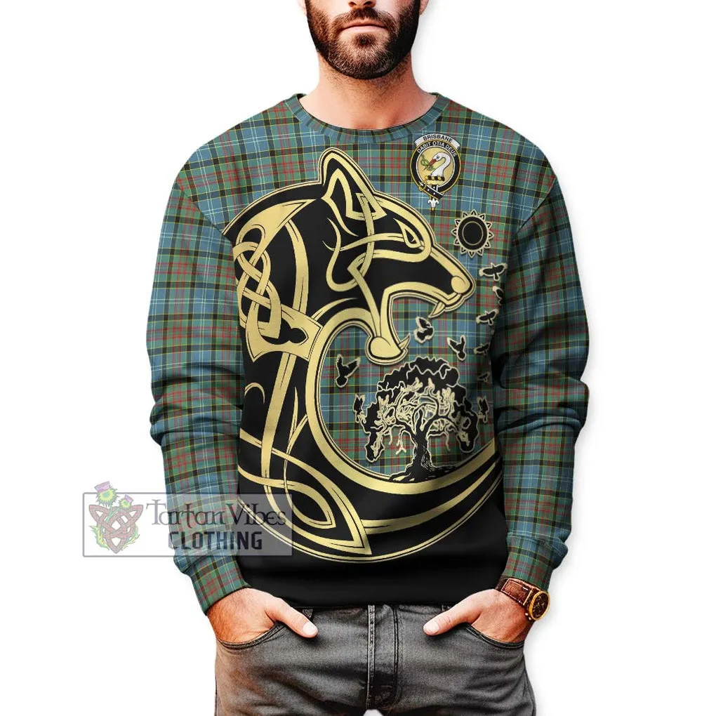 Brisbane Tartan Sweatshirt with Family Crest Celtic Wolf Style