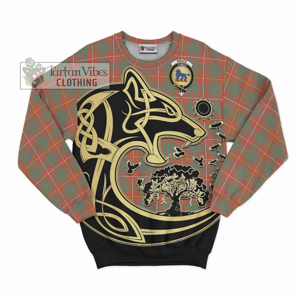 Bruce Ancient Tartan Sweatshirt with Family Crest Celtic Wolf Style