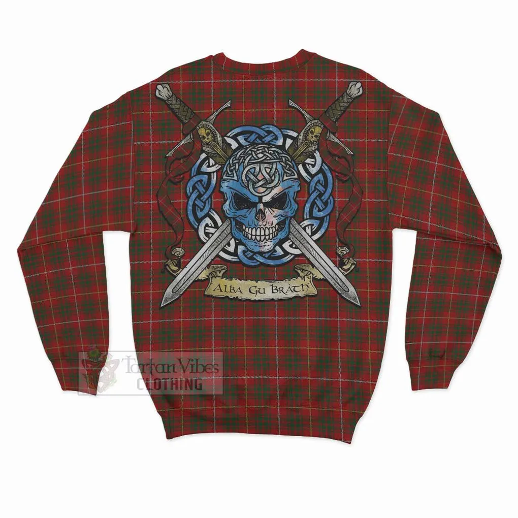 Bruce Tartan Sweatshirt with Family Crest Celtic Skull Style