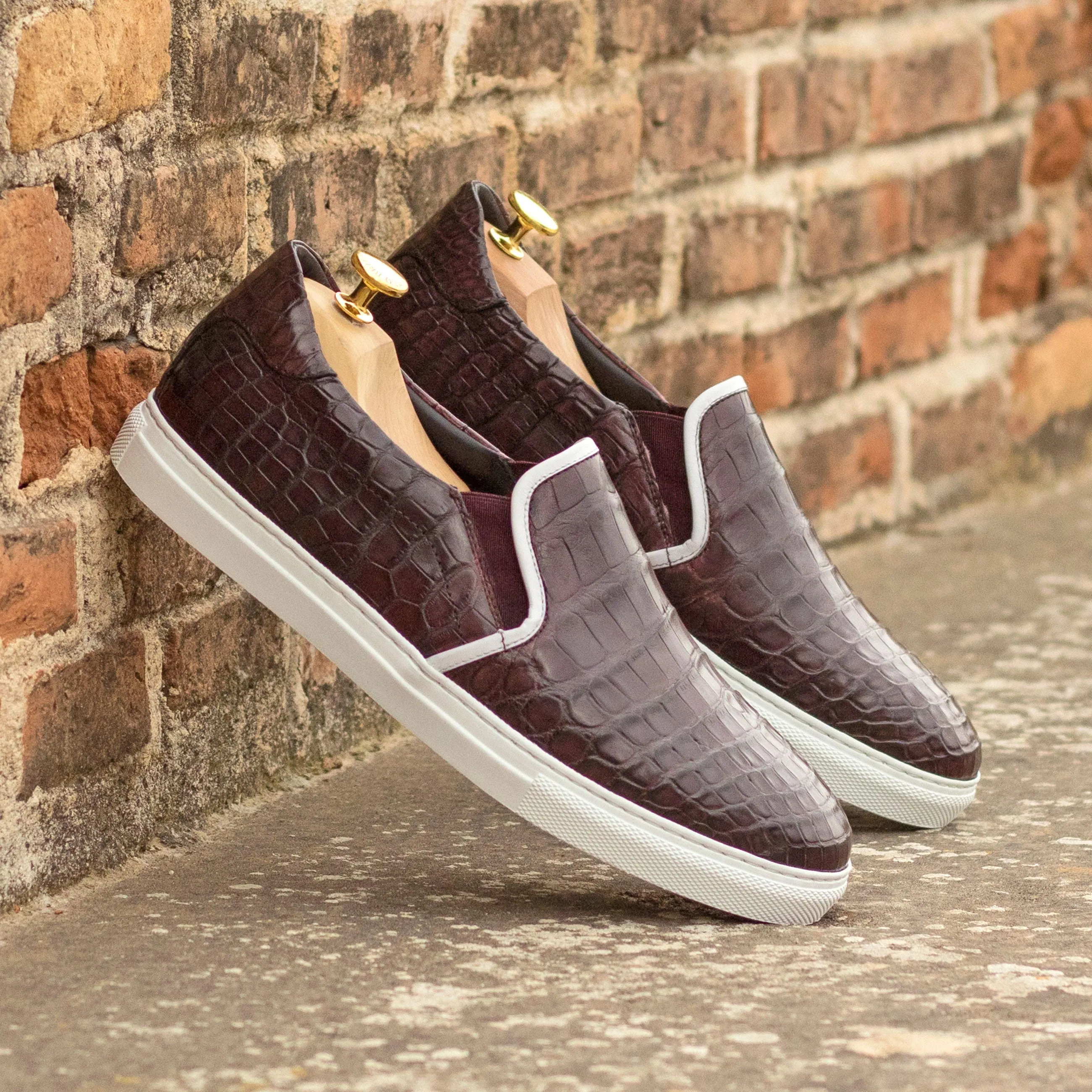 Burgundy Alligator Slip-On Sneakers