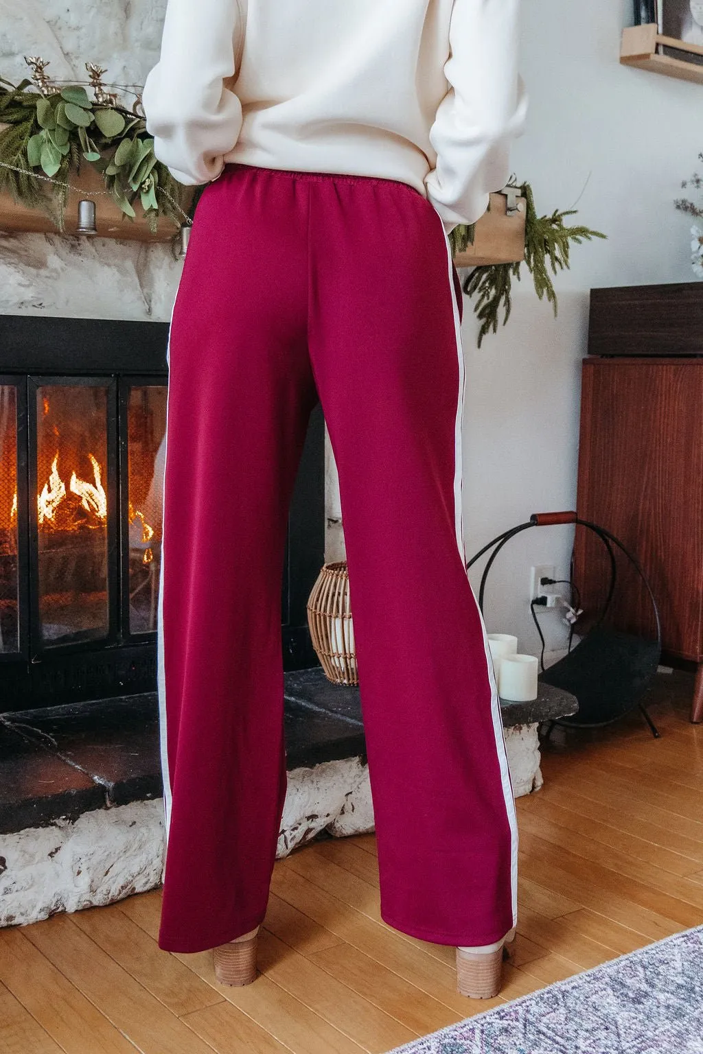 Burgundy Striped Athleisure Pants