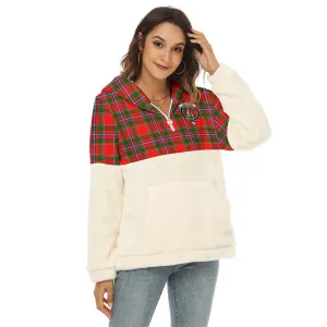 Butter Tartan Women's Borg Fleece Hoodie With Half Zip with Family Crest