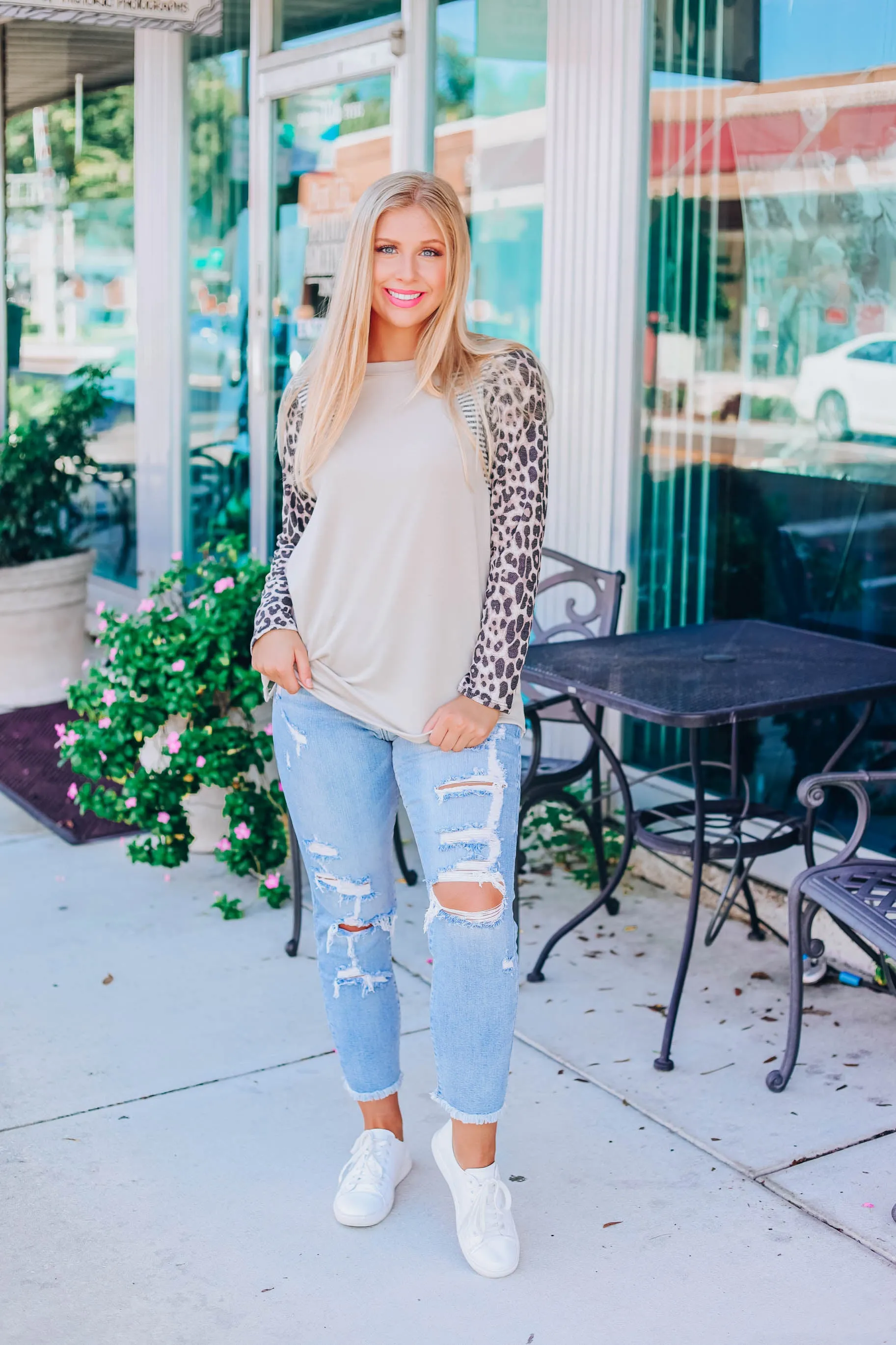 Candid Style Color Block Top - Beige