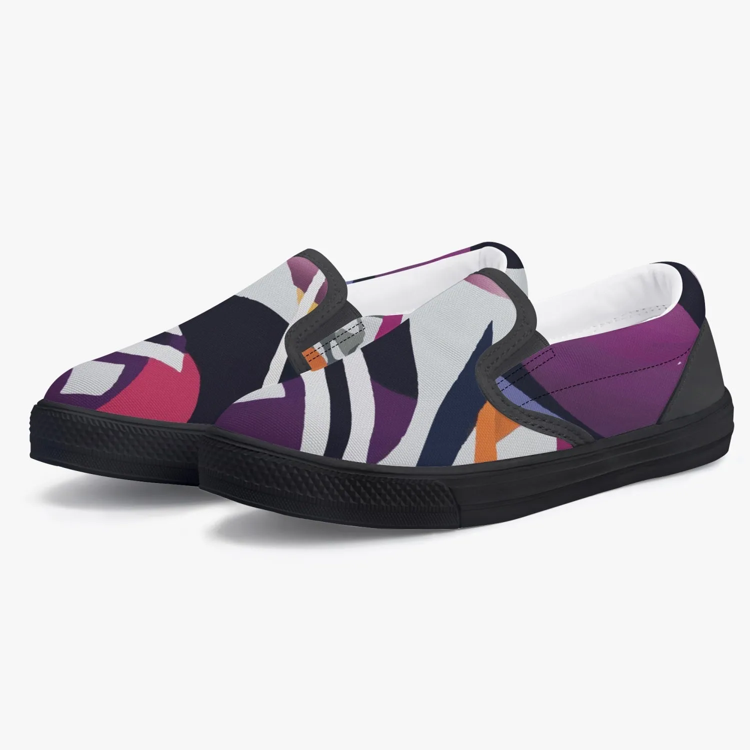 Chaussures à enfiler pour enfants, noires "Abstrait violet, blanc et noir" (215)