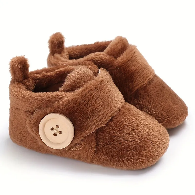 Comfortable Boots With Hook And Loop Fastener For Baby Boys And Girls, Soft Warm Plus Fleece Boots For Indoor Walking, Winter