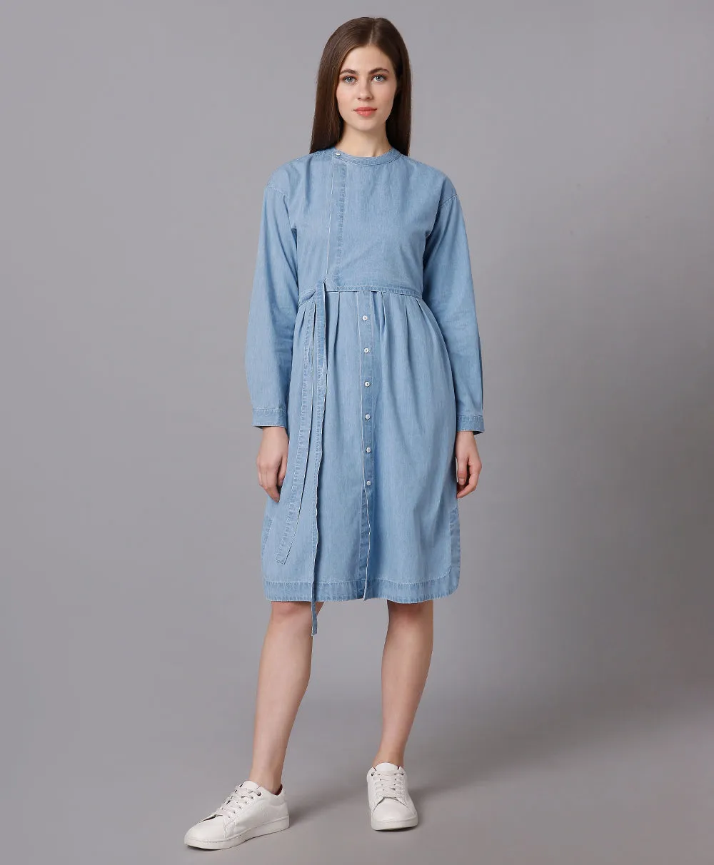 Cotton Denim Dress with a Placket