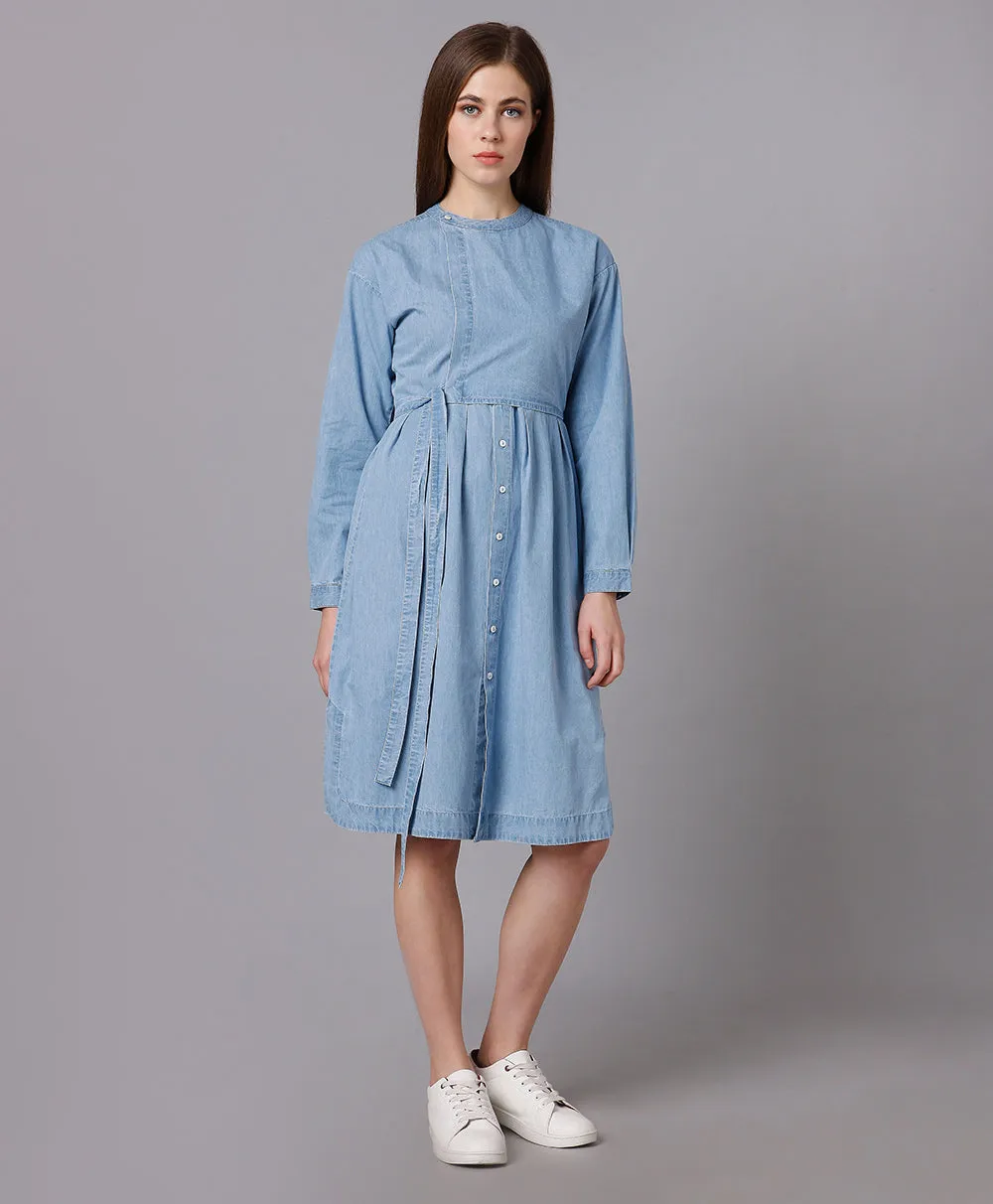 Cotton Denim Dress with a Placket