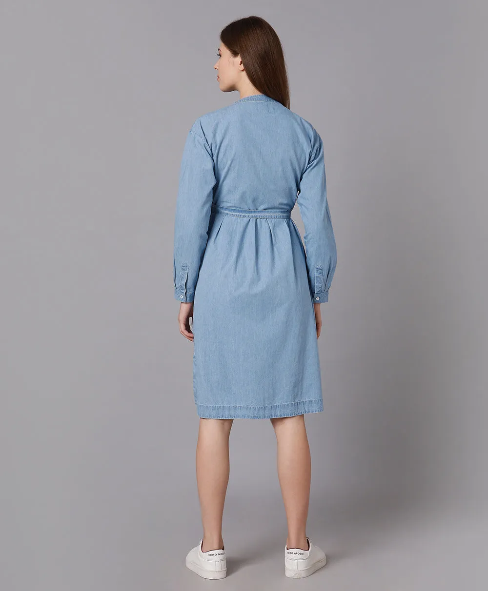 Cotton Denim Dress with a Placket