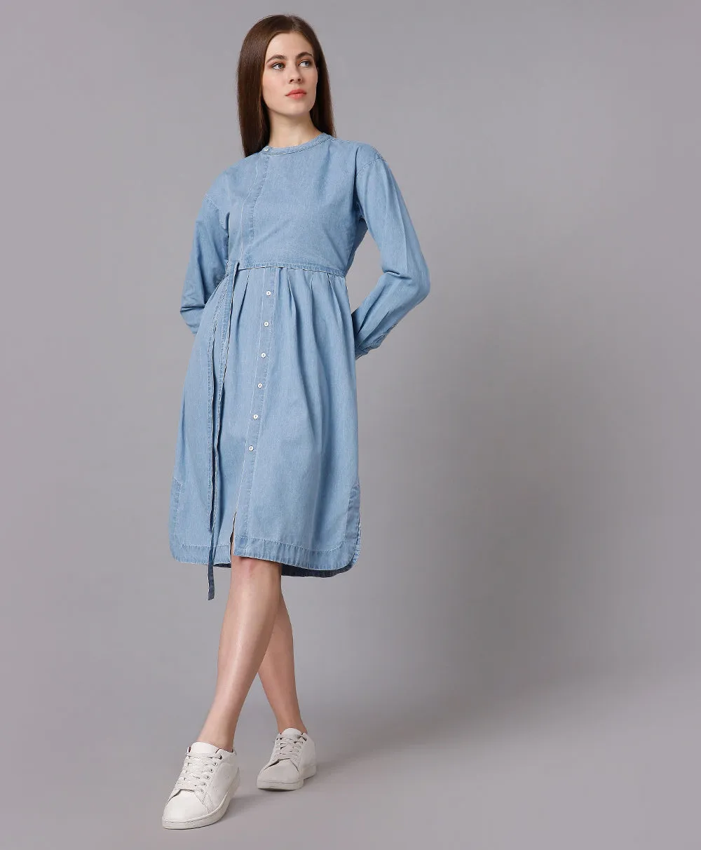 Cotton Denim Dress with a Placket