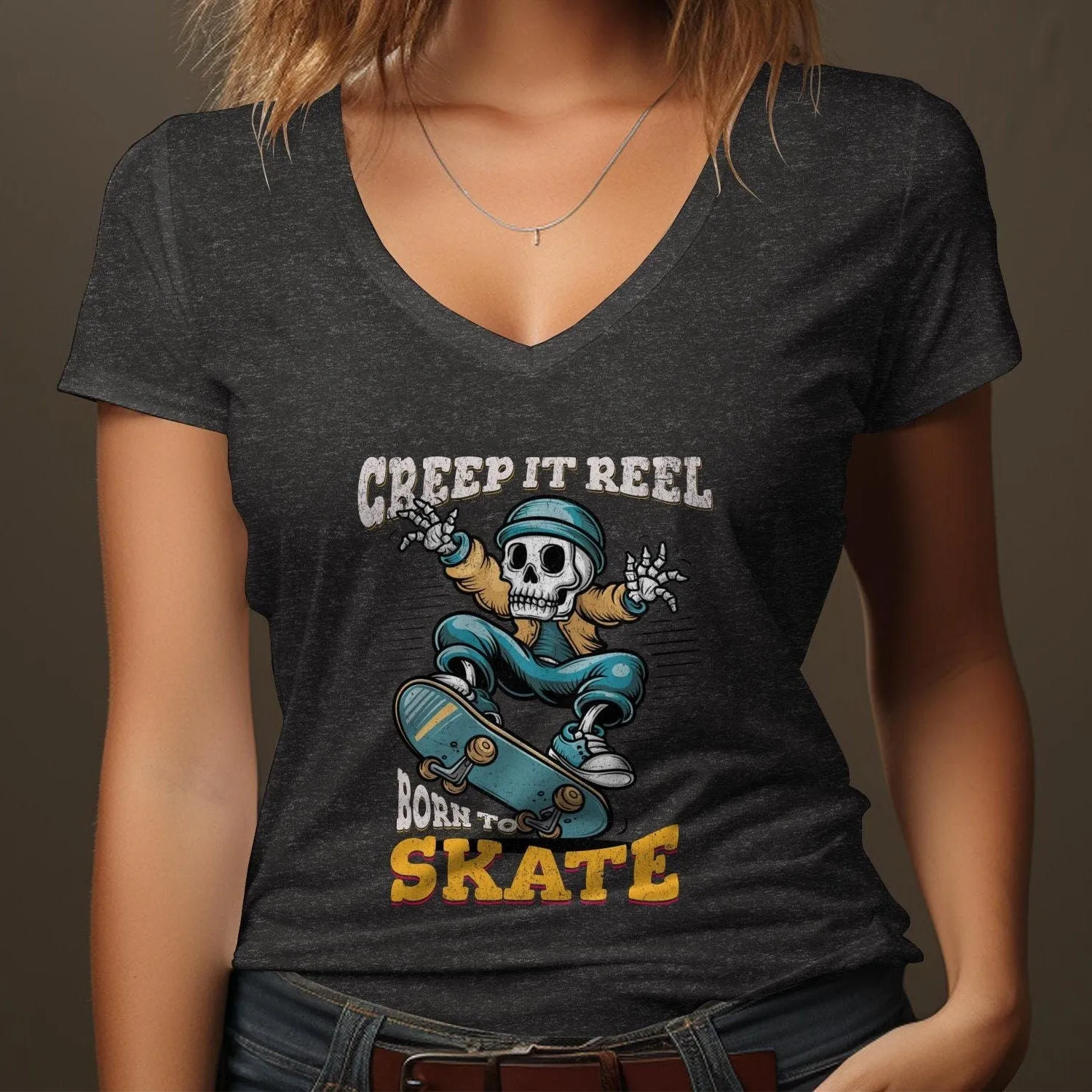 Creep It Reel Skater T-Shirt, Born to Skate Graphic Tee, Funny Skeleton Skater Shirt, Unique Skateboarding Sweatshirt, Cool Skatewear