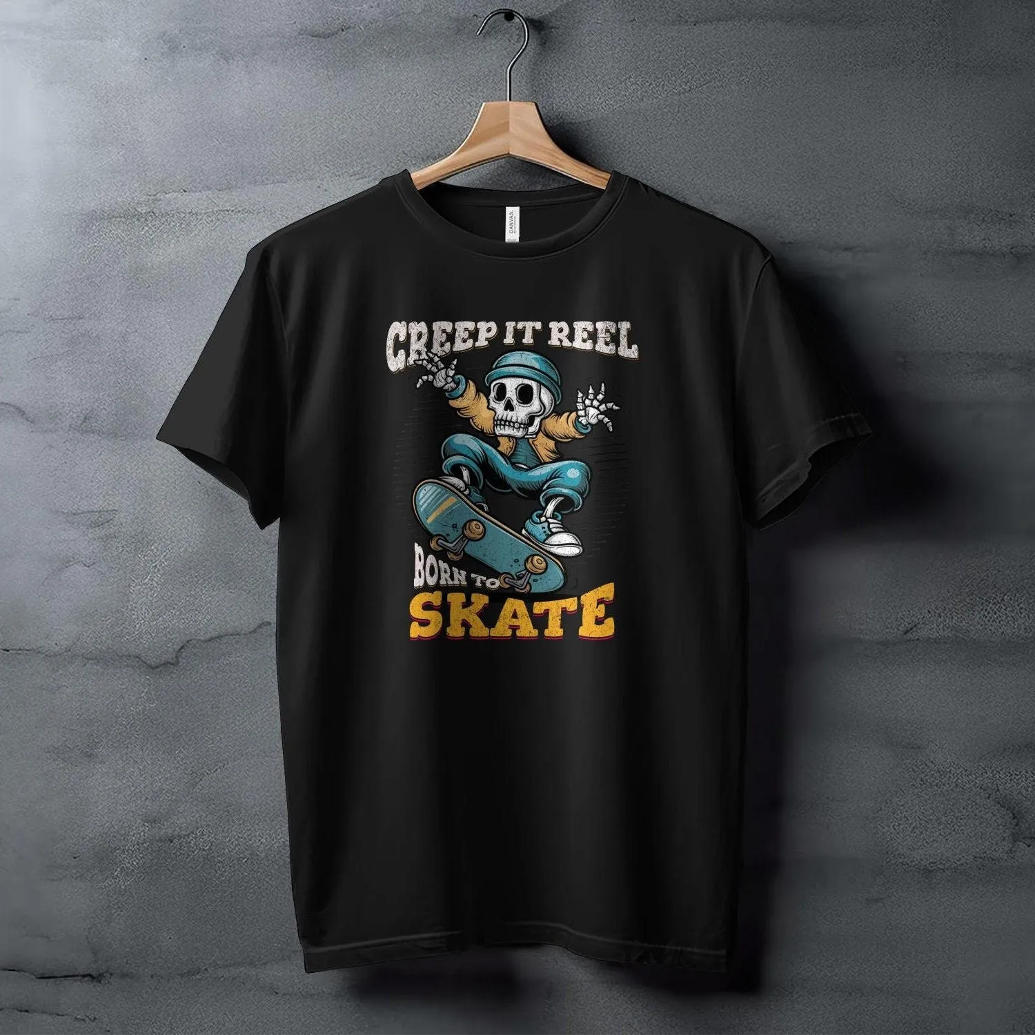 Creep It Reel Skater T-Shirt, Born to Skate Graphic Tee, Funny Skeleton Skater Shirt, Unique Skateboarding Sweatshirt, Cool Skatewear