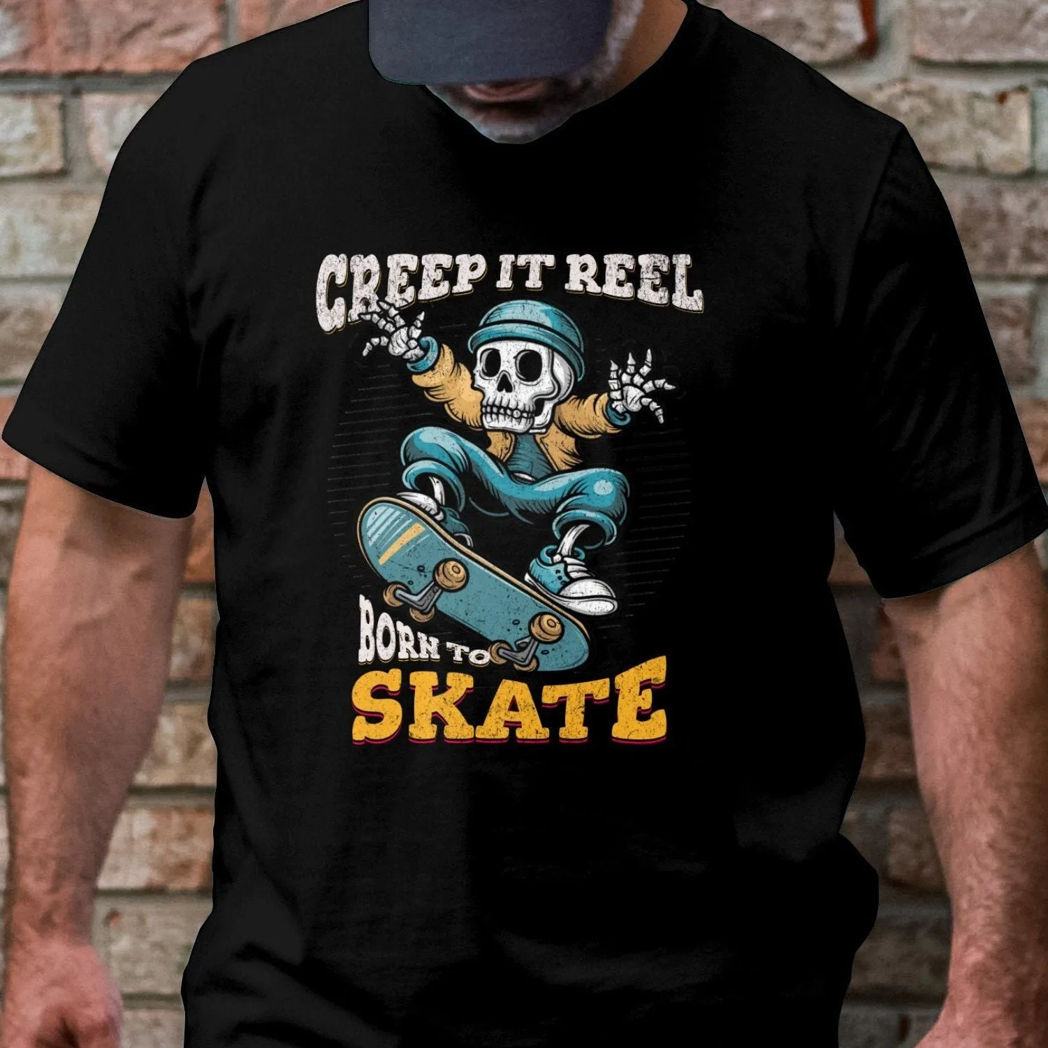 Creep It Reel Skater T-Shirt, Born to Skate Graphic Tee, Funny Skeleton Skater Shirt, Unique Skateboarding Sweatshirt, Cool Skatewear