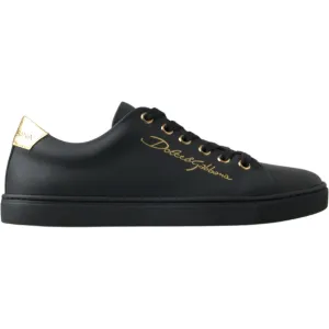 Dolce & Gabbana Black Gold Leather Classic Sneakers