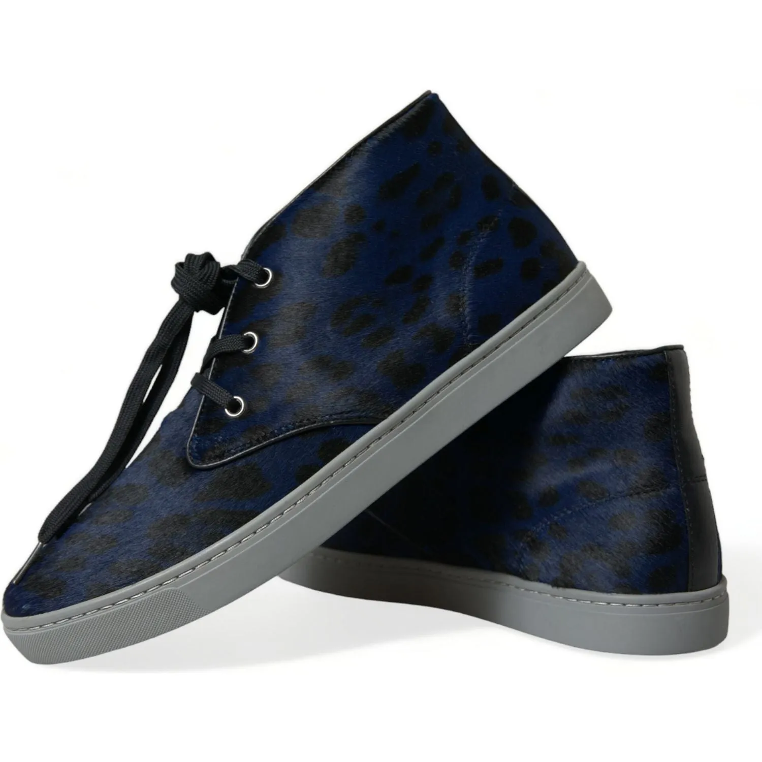 Dolce & Gabbana Chic Blue Leopard Print Mid-Top Sneakers