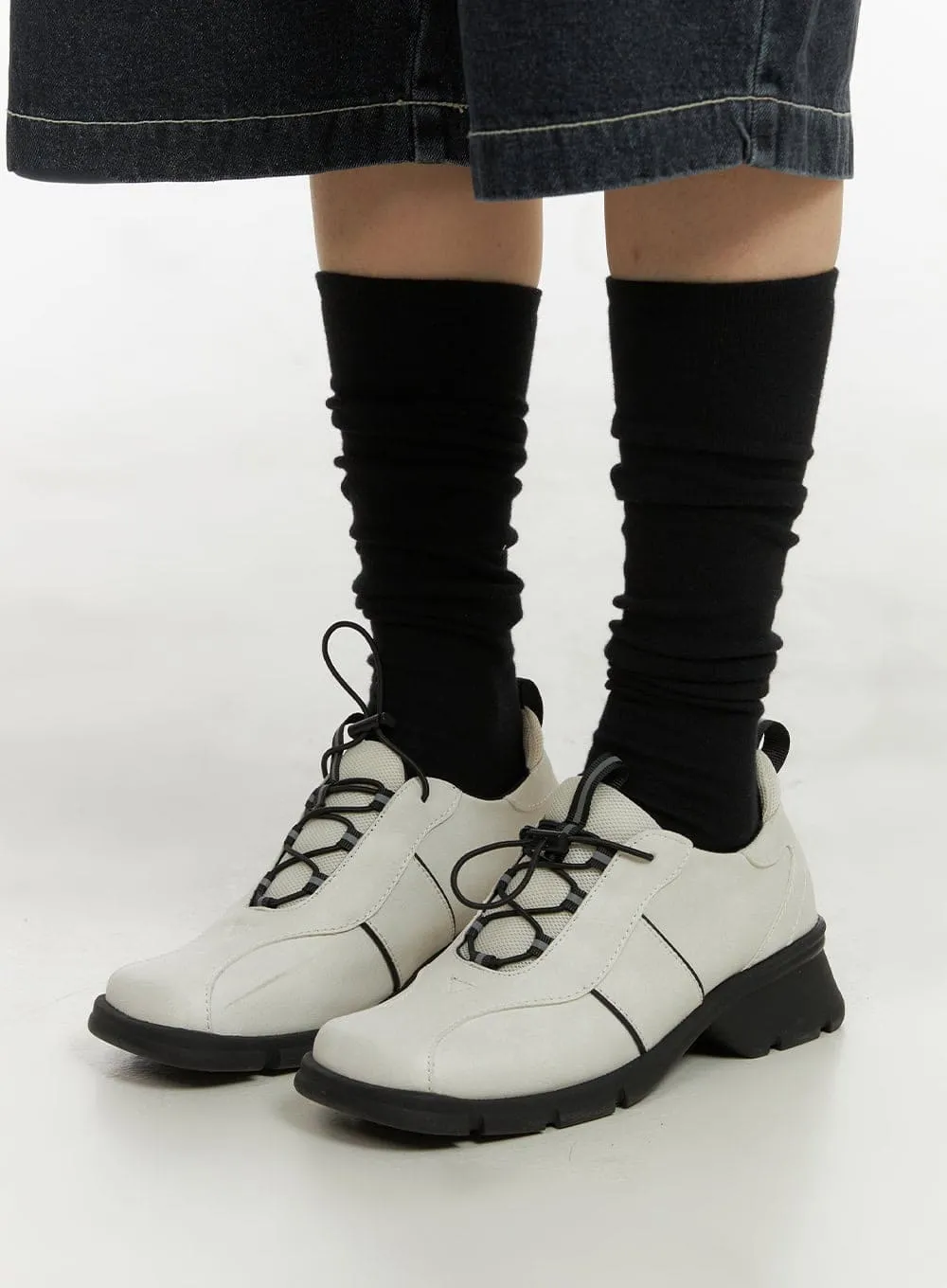 Faux Leather Lace-Up Sneakers CY414