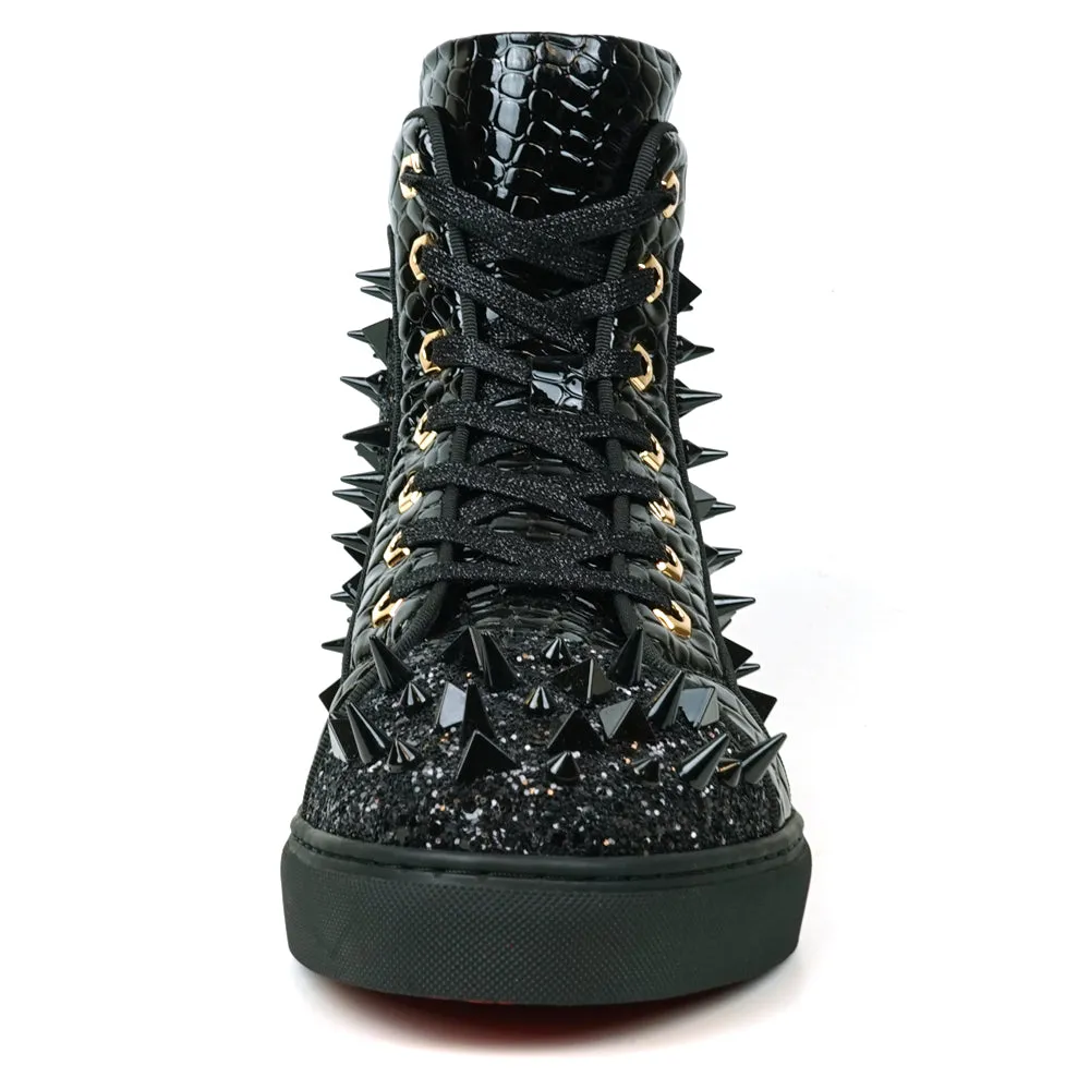 Fiesso Black Spiked Crystal High Top Sneakers