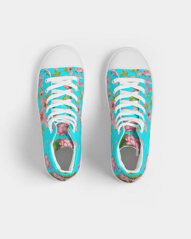 Floral Lotus Turquoise Hightop Sneakers