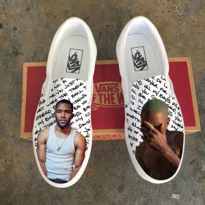 Frank Ocean Sneakers - Custom Slip Ons White - Custom Vans Shoes