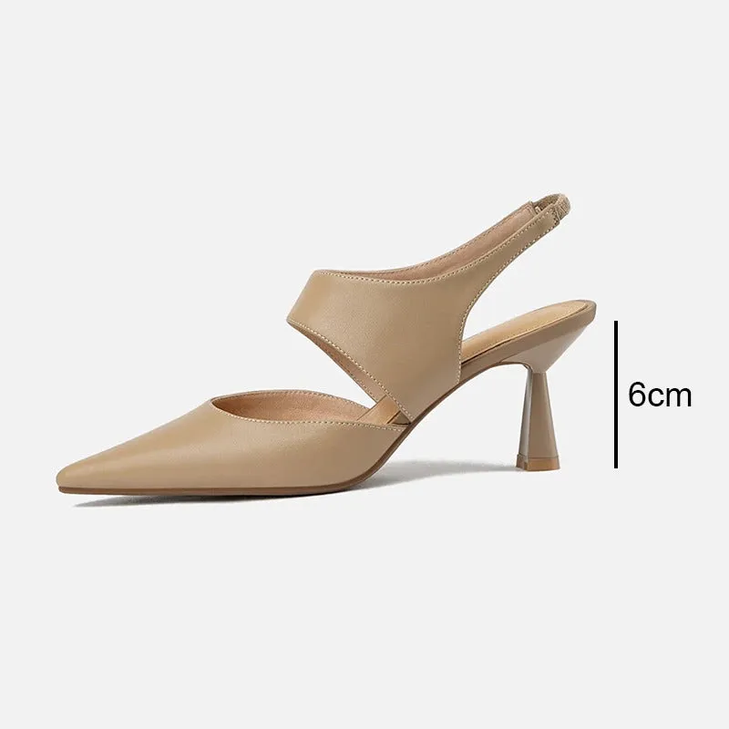 Genuine Leather Shallow Pointed Toe Slip-On High Heels Sandals