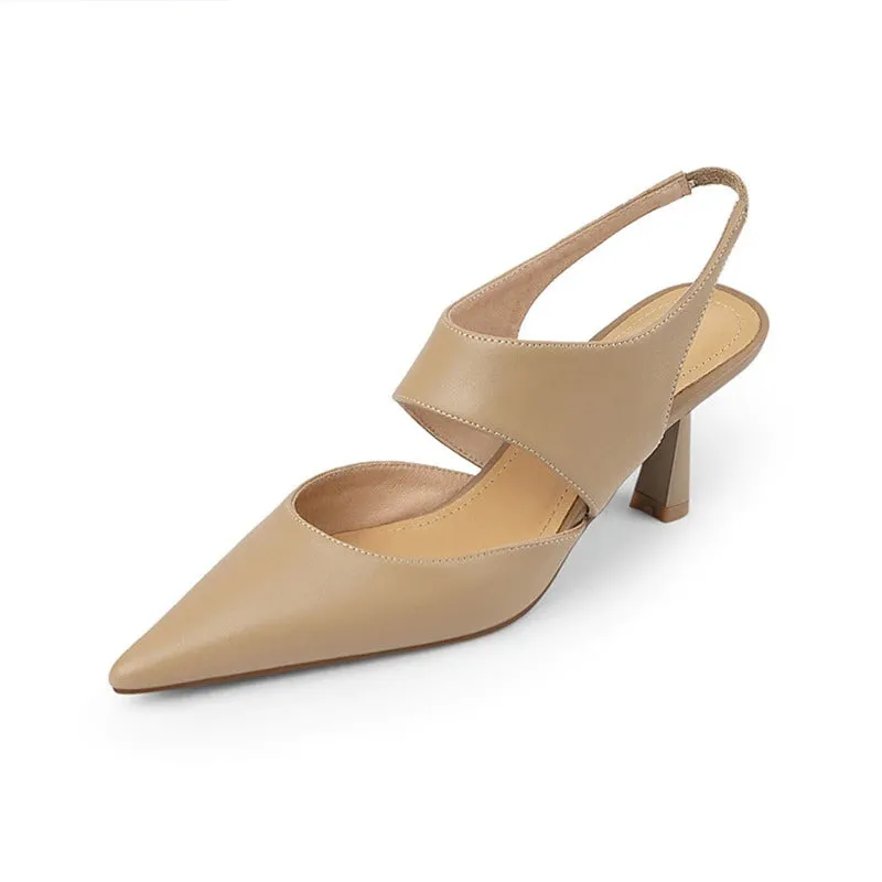 Genuine Leather Shallow Pointed Toe Slip-On High Heels Sandals