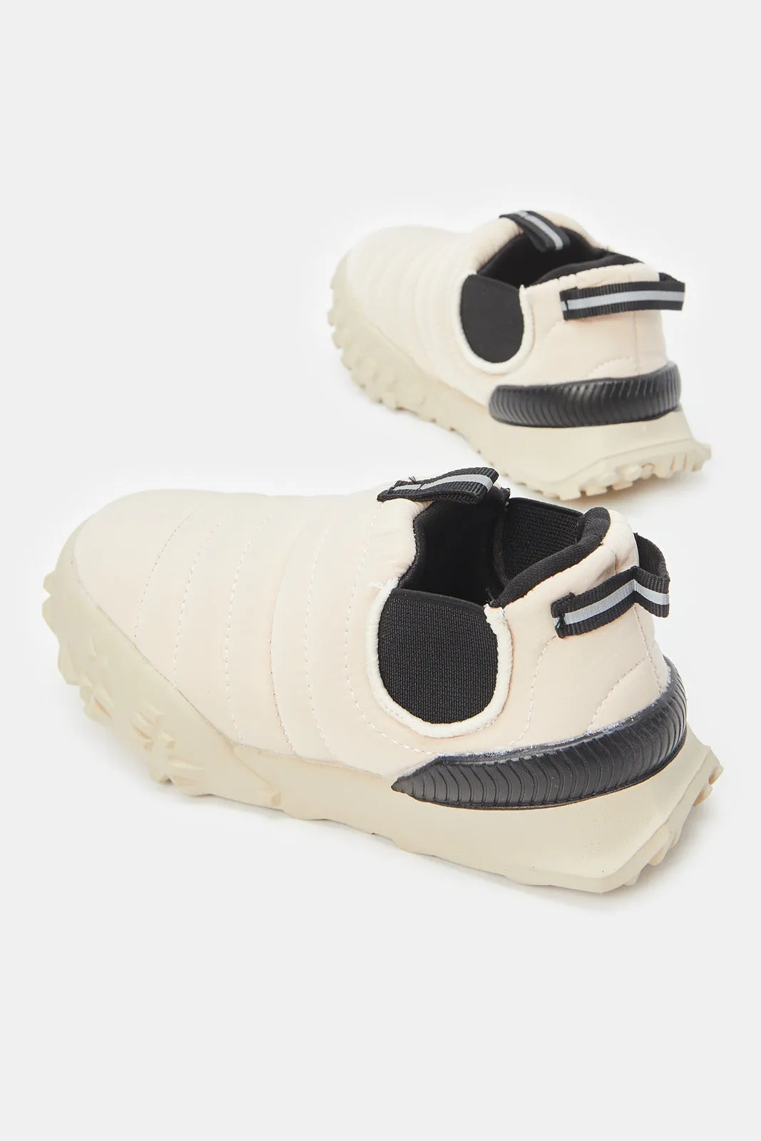 Girls Beige Colour Block Slip-On Sneakers