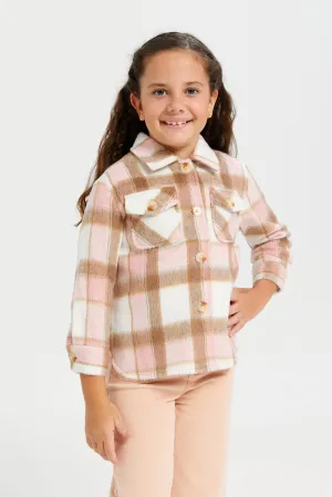 Girls Pink Checkered Jacket