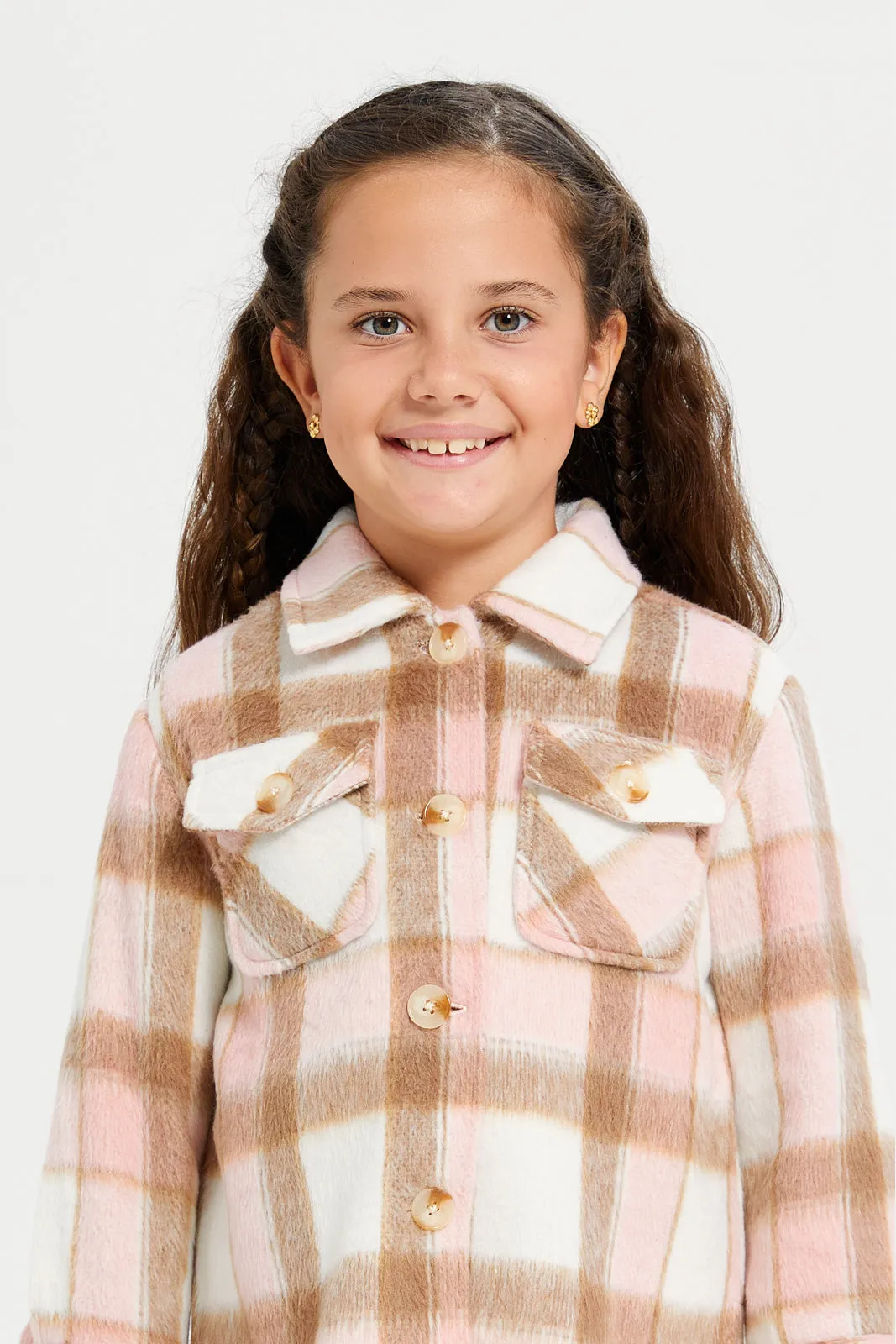 Girls Pink Checkered Jacket