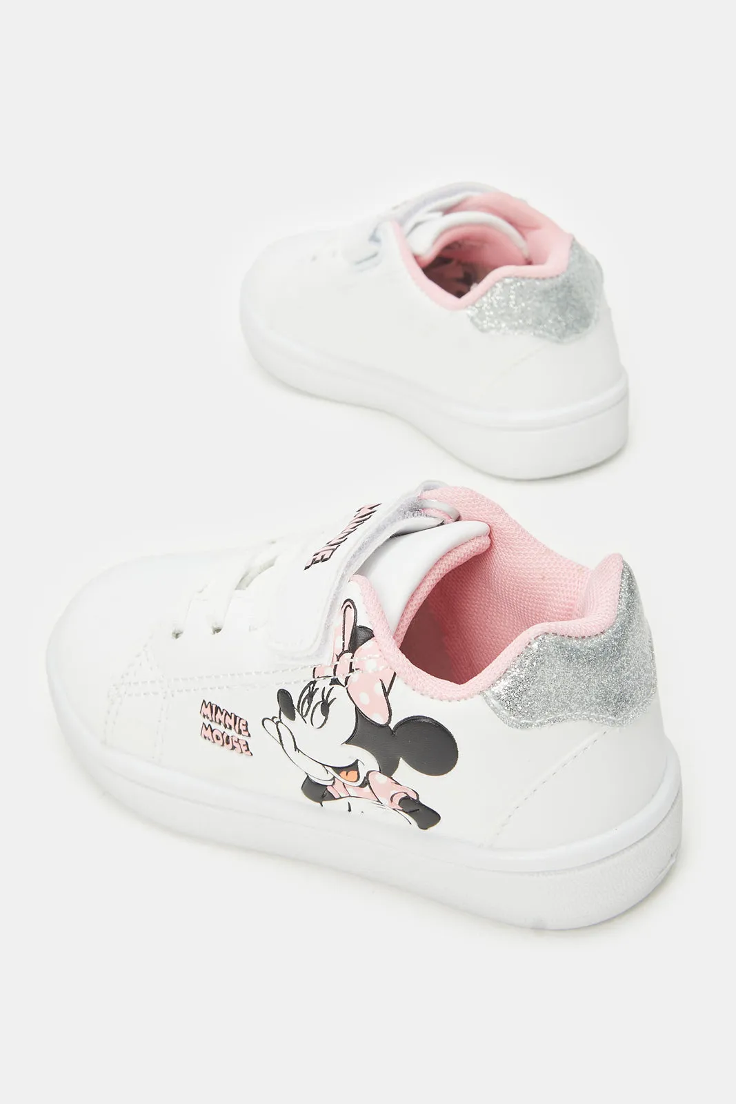 Girls White Minnie Mouse Printed Sneakers