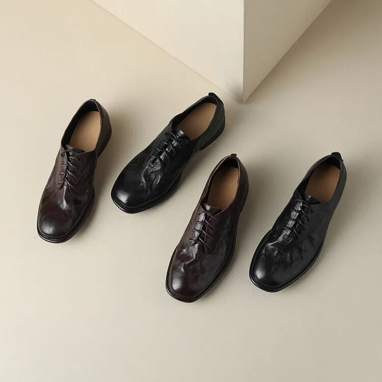 Handmade Leather Lace Up Oxfords For Women In Brown/Black