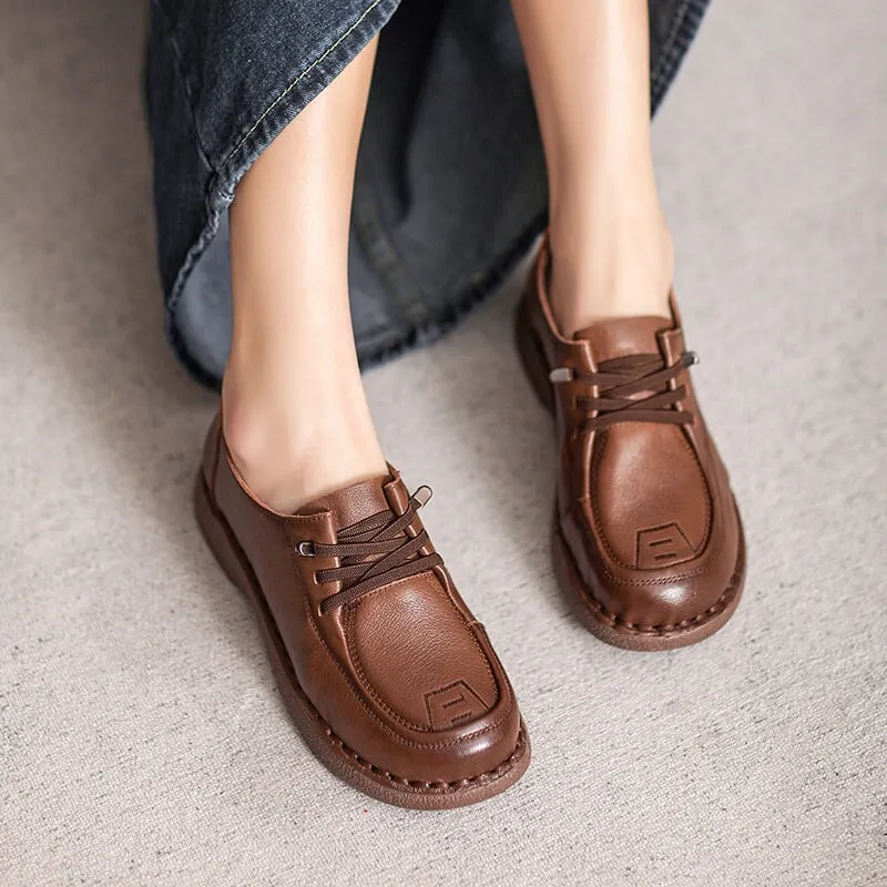 Handmade Soft Leather Oxfords & Tie Flats For Women in Brown/Black