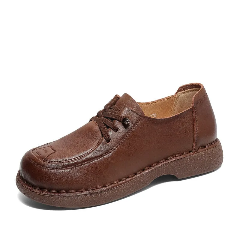 Handmade Soft Leather Oxfords & Tie Flats For Women in Brown/Black