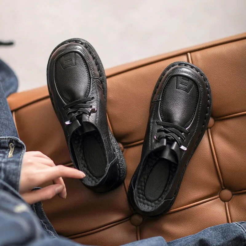 Handmade Soft Leather Oxfords & Tie Flats For Women in Brown/Black