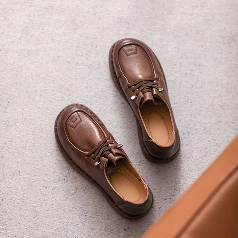 Handmade Soft Leather Oxfords & Tie Flats For Women in Brown/Black