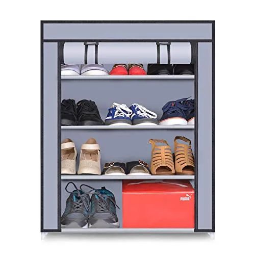 HELLO DADDY - Home Utility Portable Space Saving 4-Layer Metal Shoe Rack Organizer Stand-{Grey}