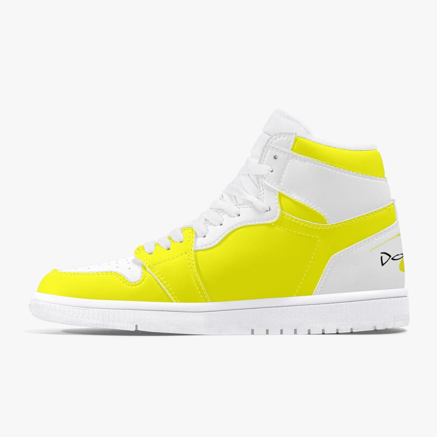 High-Top Leather Sneakers - White and Yellow