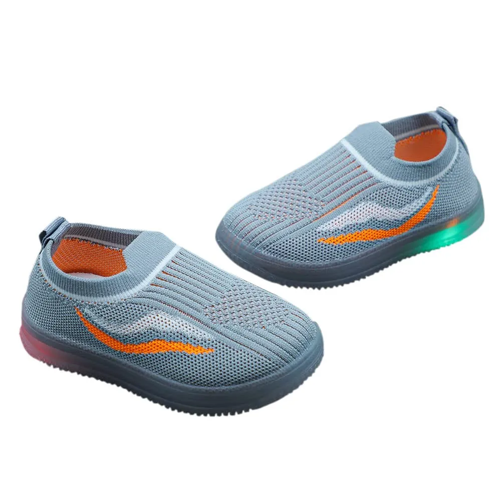 Hopscotch Boys and Girls  Synthetic/PU Graphic Print LED Slip Ons in Gray Color,UK:8.5 (NEZ-4346837)