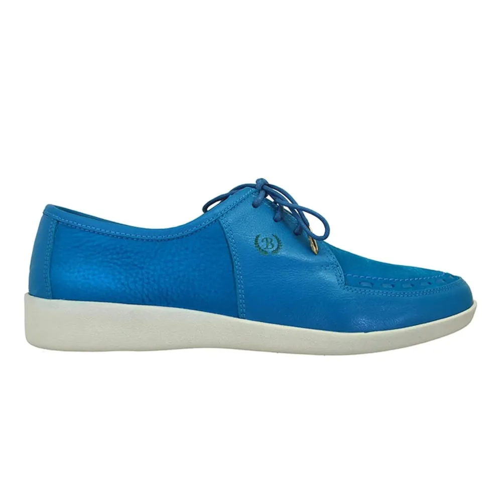 Johnny Famous Bally Style Delancey Men's Turquoise Blue Leather Low Tops