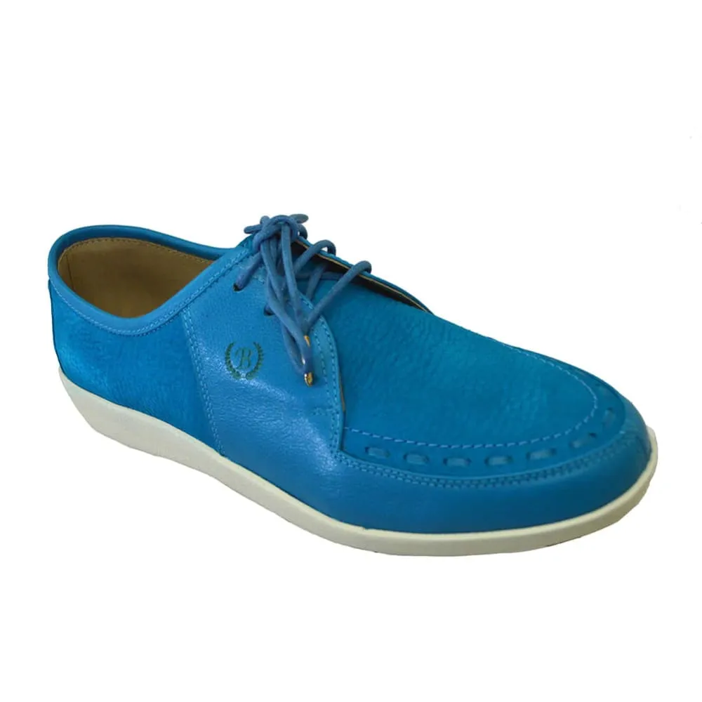 Johnny Famous Bally Style Delancey Men's Turquoise Blue Leather Low Tops