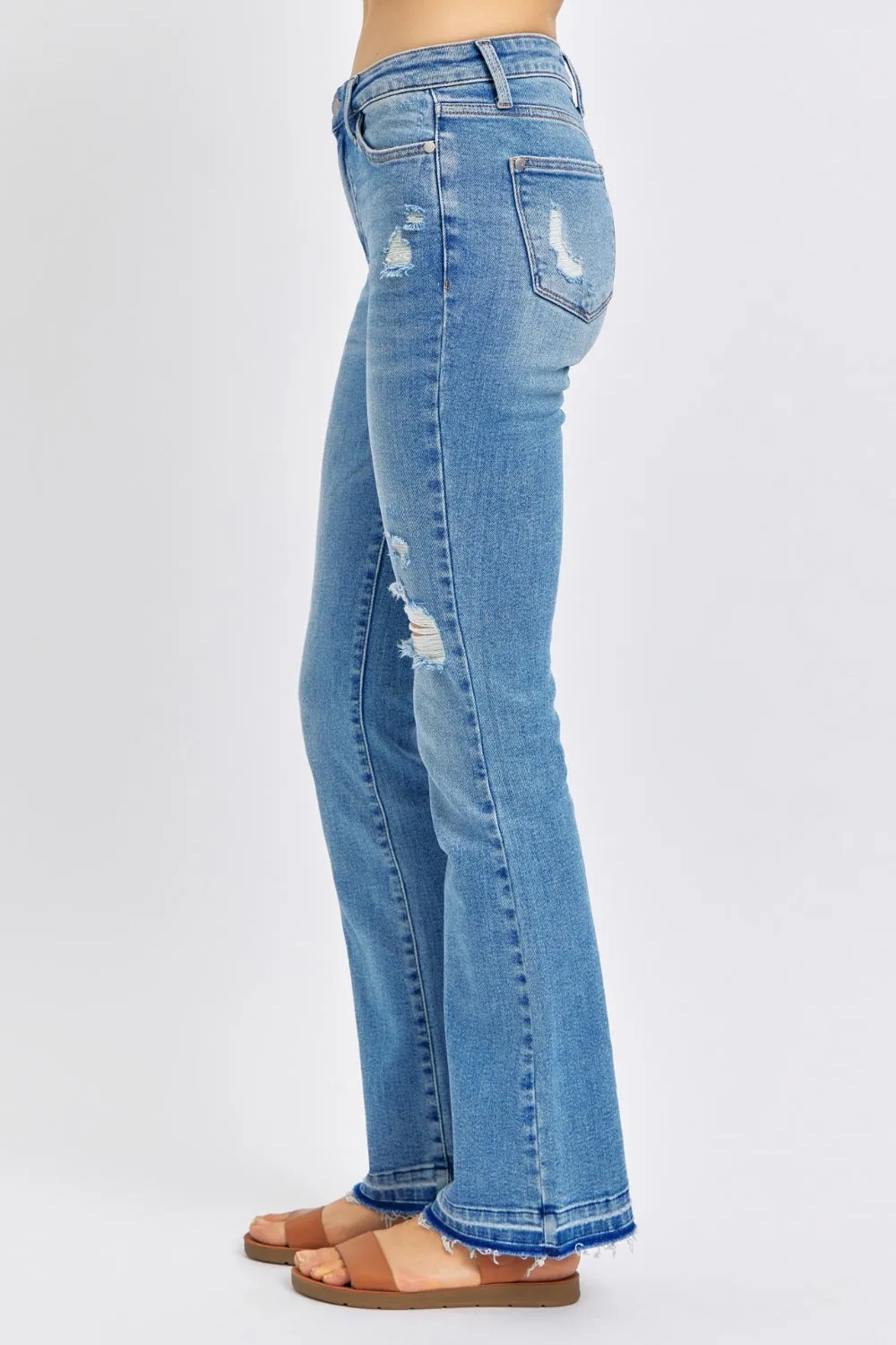 Judy Blue Mid Rise Release Hem Distressed Vintage Bootcut Jeans