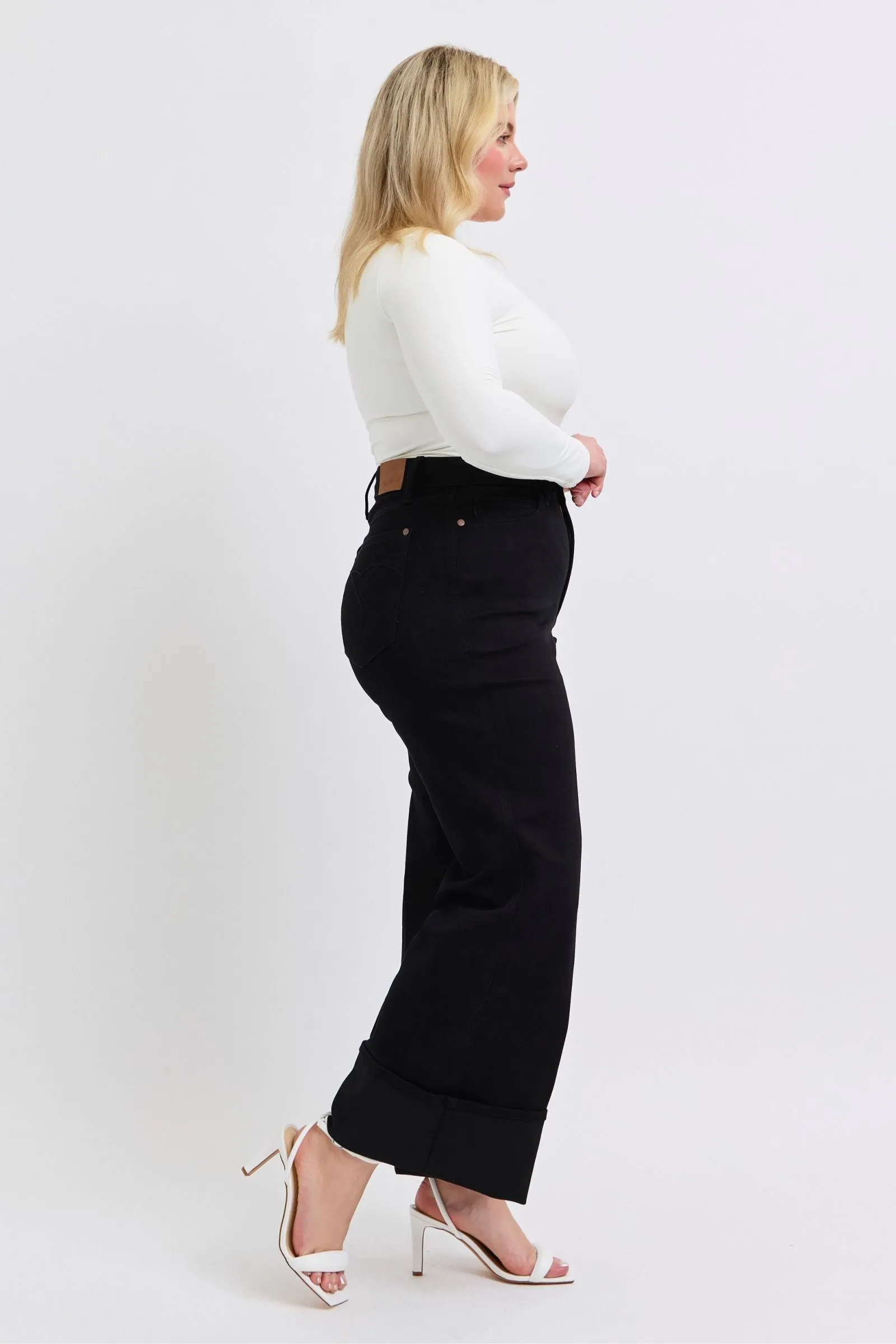 Judy Blue Reg/Plus High Waist Black Retro Cuffed Wide Leg Jeans