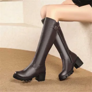 Knee High Textured Boots with Thick and Ergonomic Heels