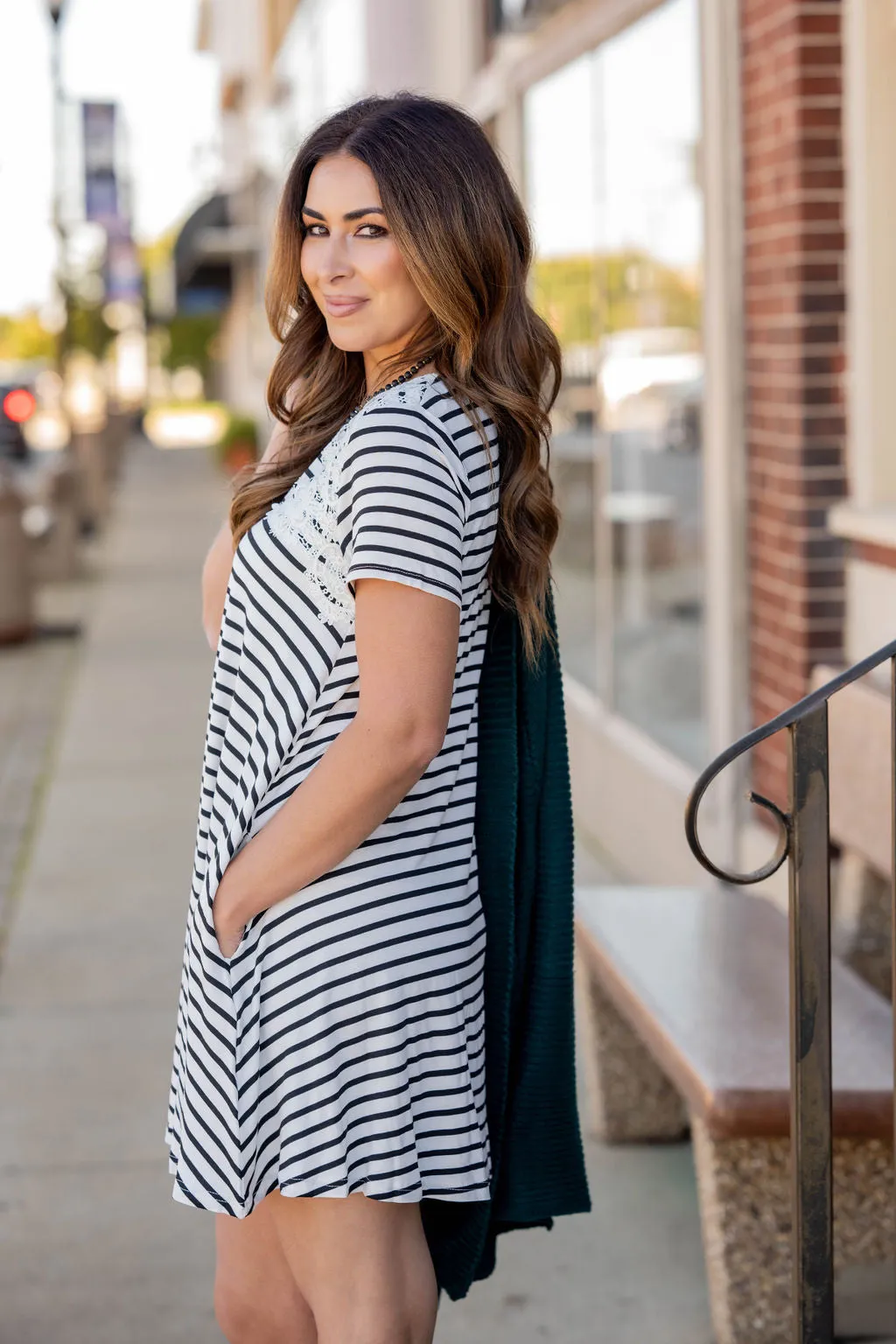 Lace Top Striped Dress