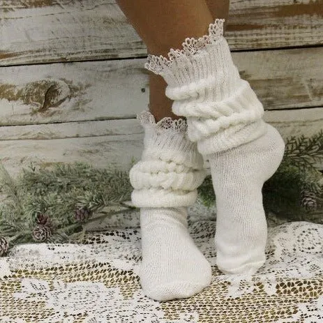 LACE topped ultimate  slouch socks - white