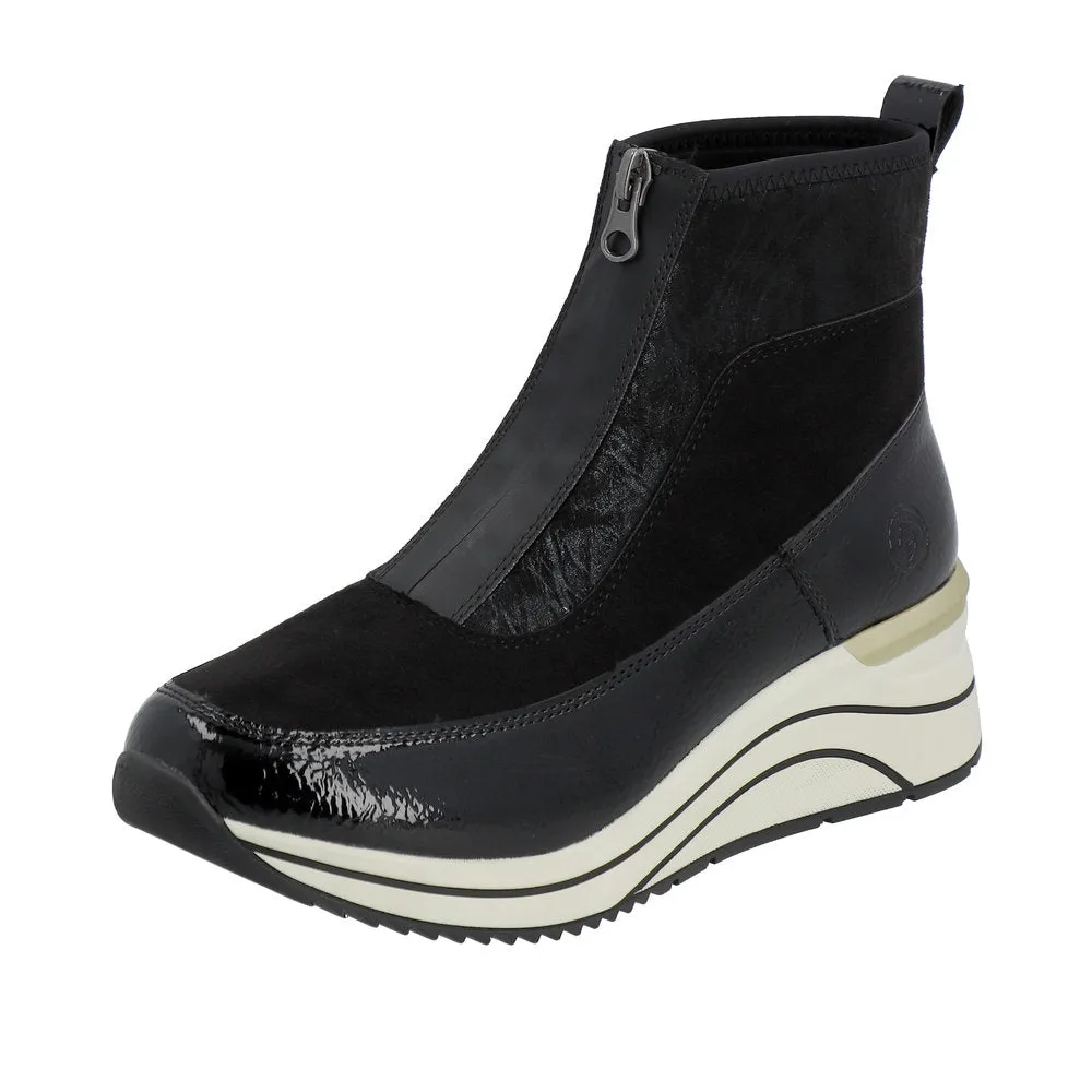 Ladies Remonte Zip Trainer Boots Sneaker Wedge Black D0T71-01 sale