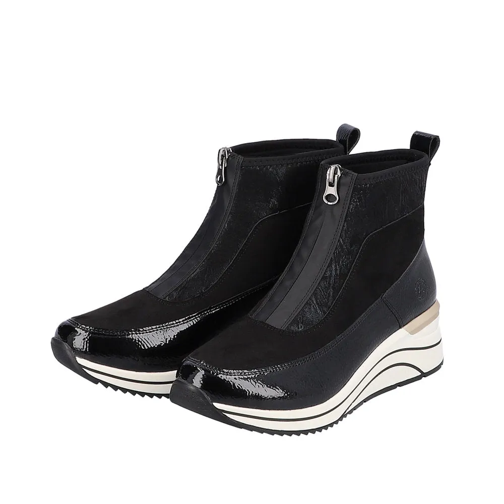 Ladies Remonte Zip Trainer Boots Sneaker Wedge Black D0T71-01 sale