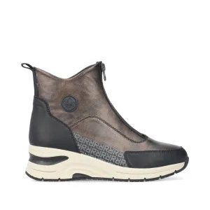 Ladies Rieker Zip Trainer Boots Sneaker Wedge Brown N9381-60 sale